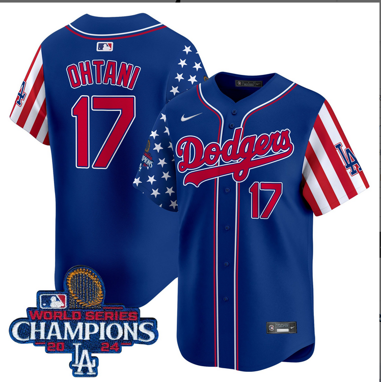 Men MLB Los Angeles Dodgers #17 Ohtani American Style blue 2024 World Series Champions  Limited Jersey->los angeles dodgers->MLB Jersey